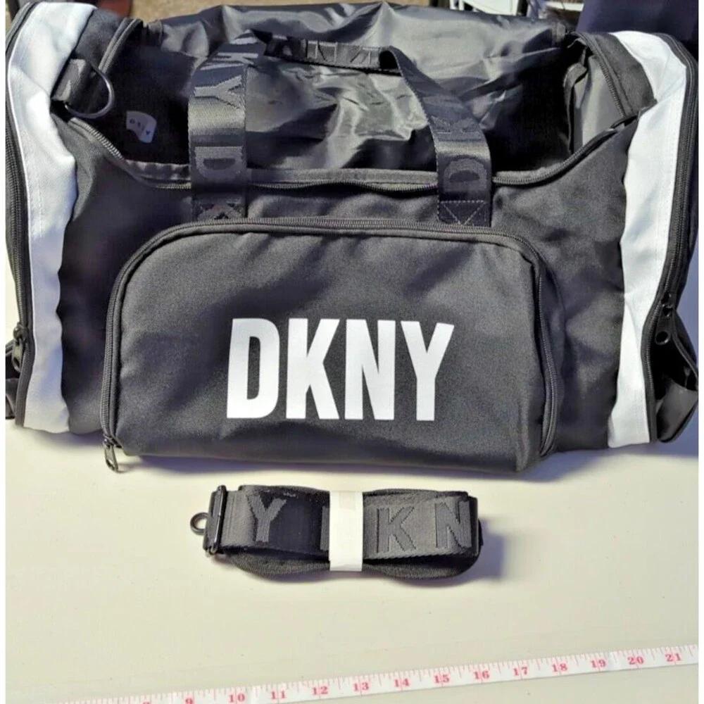 DKNY Black Duffel/Gym Bag - Sports Gym Travel Bag - Black Gym Bag - DKNY Brand